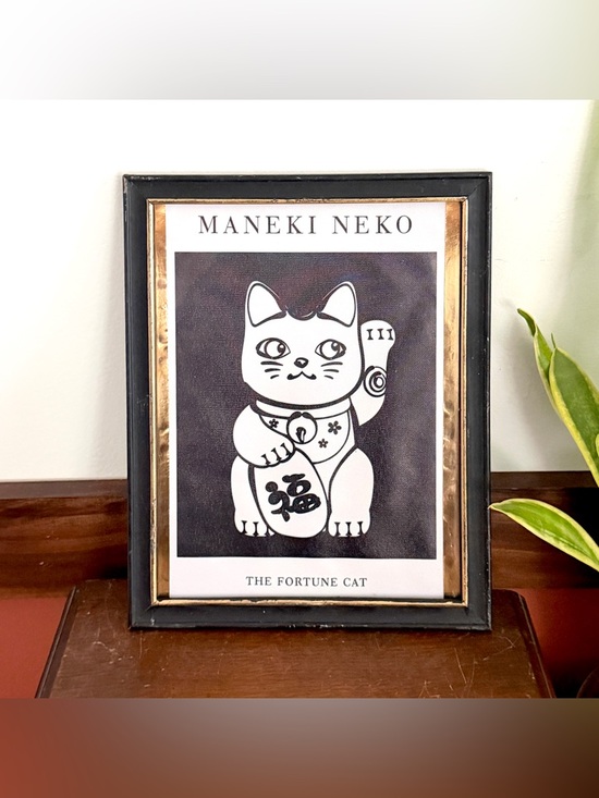 Other - Retro Lucky Cat Maneki Neko Fortune Cat Canvas Wall Art Print Framed Mid Century